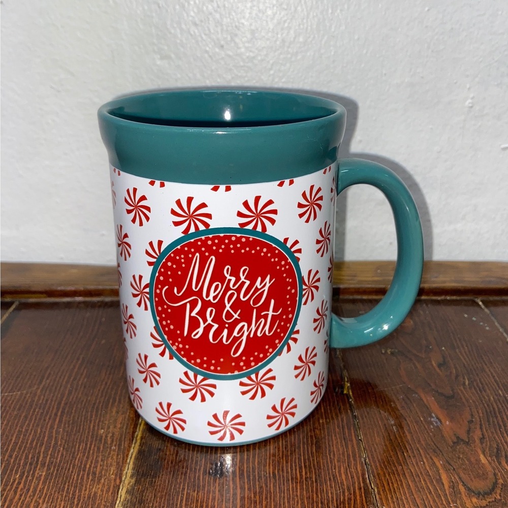 DesignPac Merry & Bright Peppermint Christmas Coffee Mug Teal Holiday Ceramic